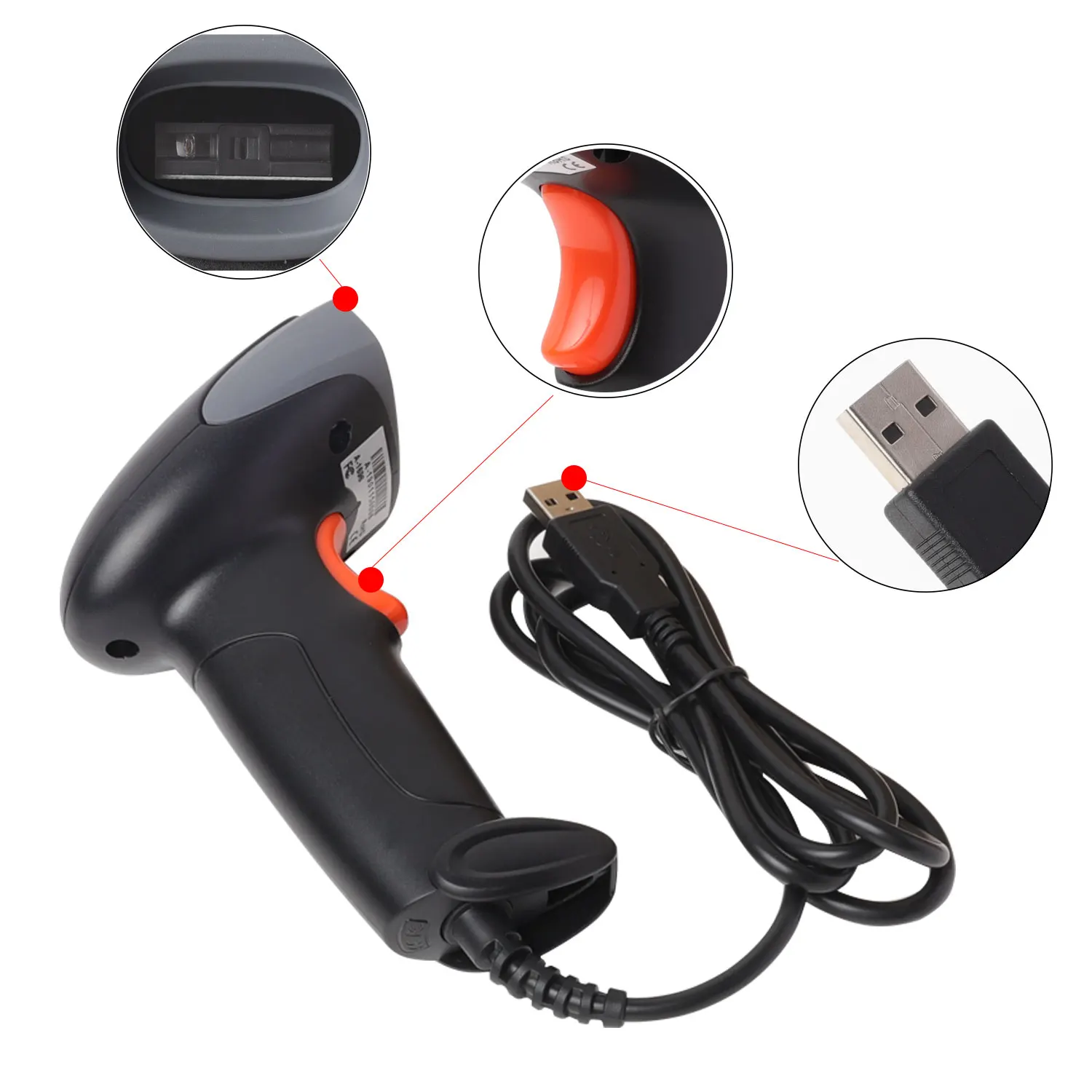 Wired 1D A-1696 Type Handheld Barcode Scanner CCD Product Label Reader Minimalism Black CODE Scanners Working For Screen Codes | Компьютеры
