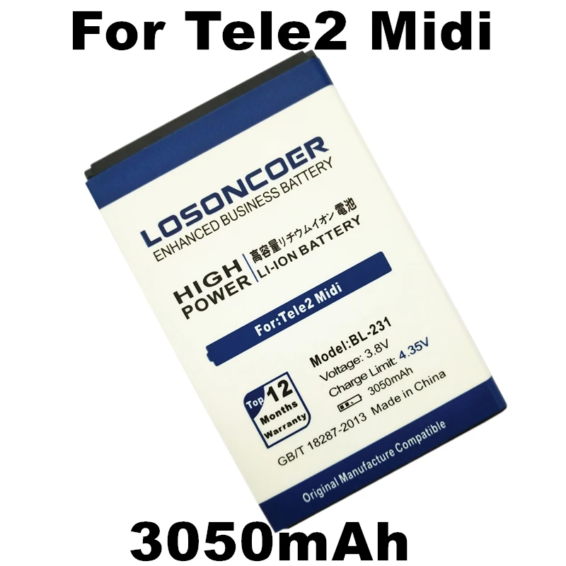 Аккумулятор LOSONCOER 3050 мА · ч для аккумулятора Tele 2 Tele2 Midi с номером