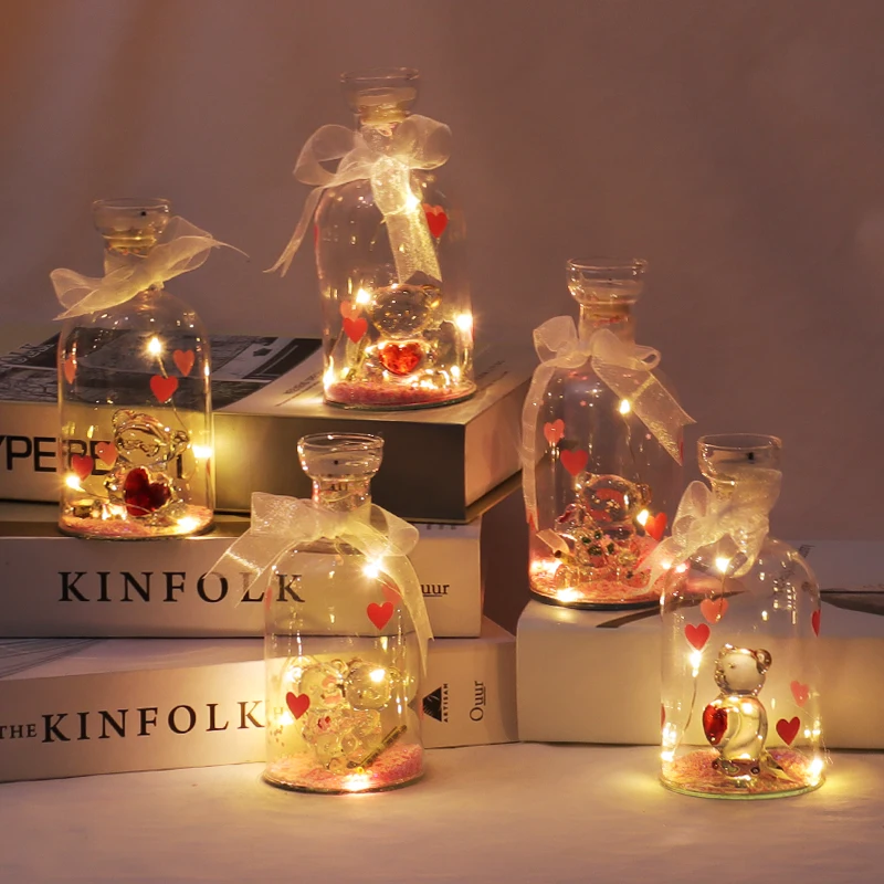 Хрустальный медведь стеклянная бутылка для желаний пробковая лампа на