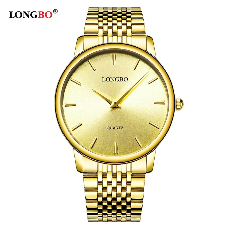 LONGBO,, роскошные часы для влюбленных, для мужчин, Hombre, Reloj, для женщин, золото, нержавеющая сталь, кварцевые наручные часы, подарки, Montre Homme 80275 - Цвет: Gold Gold Men