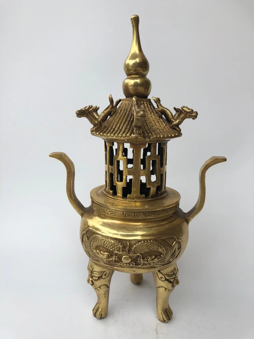 

Pure copper three-foot incense burner gourd top censer.