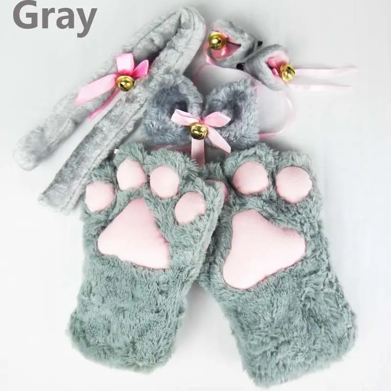 Костюм для косплея аниме кошачьи ушки плюшевые перчатки лапы с когтями хвост