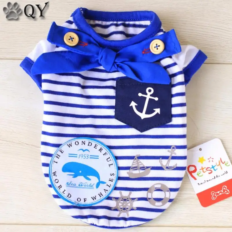 Сейлор лук полосатый для собак Толстовка с капюшоном Домашние животные Одежда