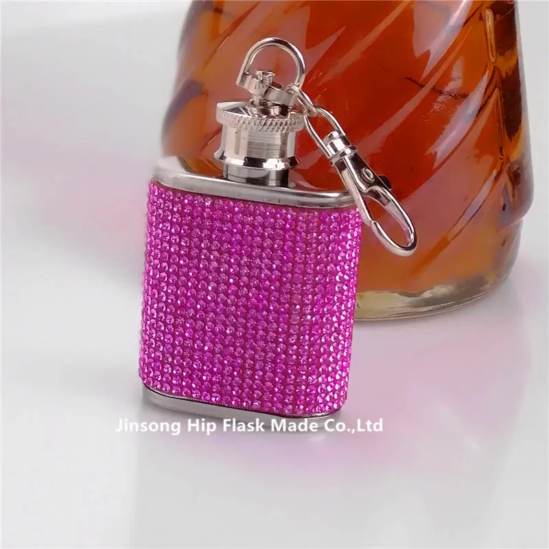 pink 1 унц. Нержавеющая сталь с плоская фляжка с бриллиантами, специальная фляжка для дам - Цвет: pink