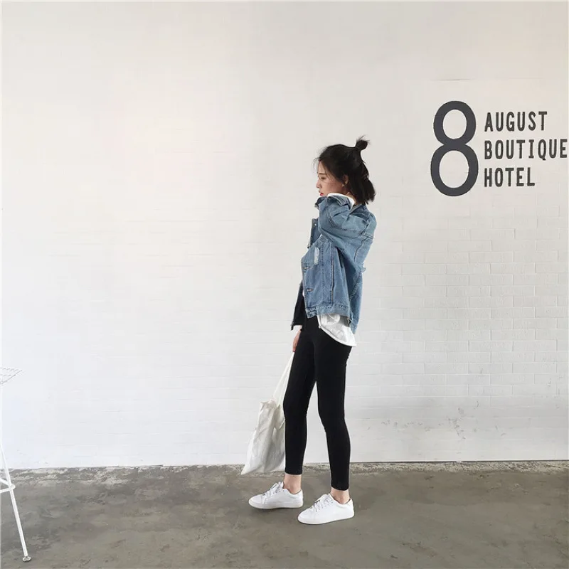 Женская джинсовая куртка с длинным рукавом свободного покроя | одежда