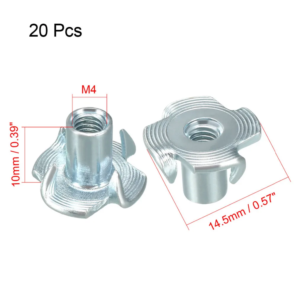 UXCELL 20 шт. серебристо голубая 4 зубчатая Тройная гайка T Nut M10 M4 1/4 &quot для