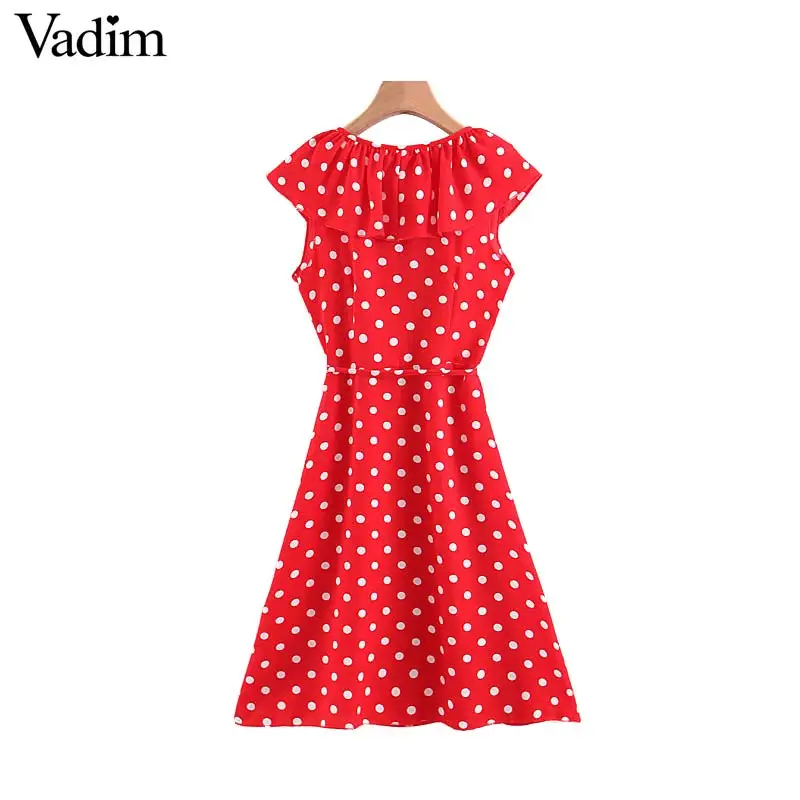 Вадим Женщины Симпатичные dot печати ruffled wrap dress Пояса V шеи крест дизайн женские