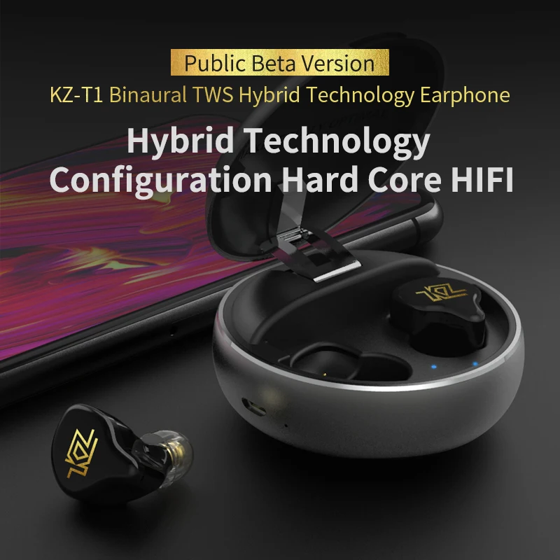 Плотным верхним ворсом KZ T1 наушники вкладыши TWS с Ture Беспроводной Hi Fi аудио