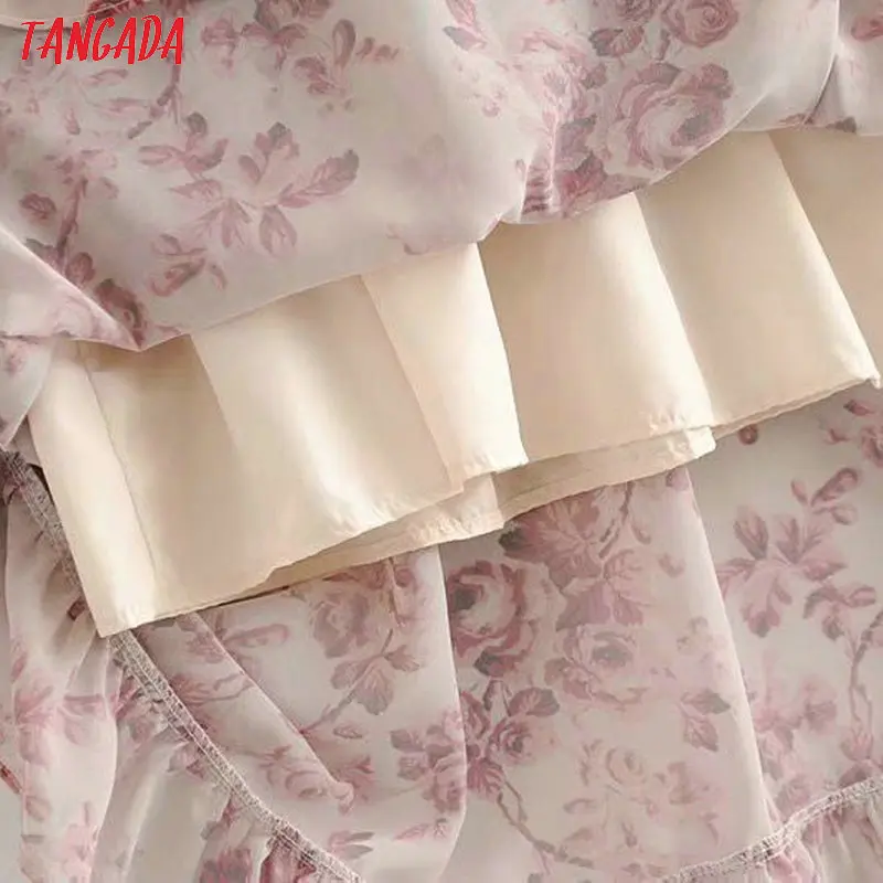 Tangada платье с цветами романтичное платье женственное платье шифоновое платье длинное платье платье с длинным рукавом платье миди платье ниже колена платье с длинный рукавом цветочный принт цветы 5D25