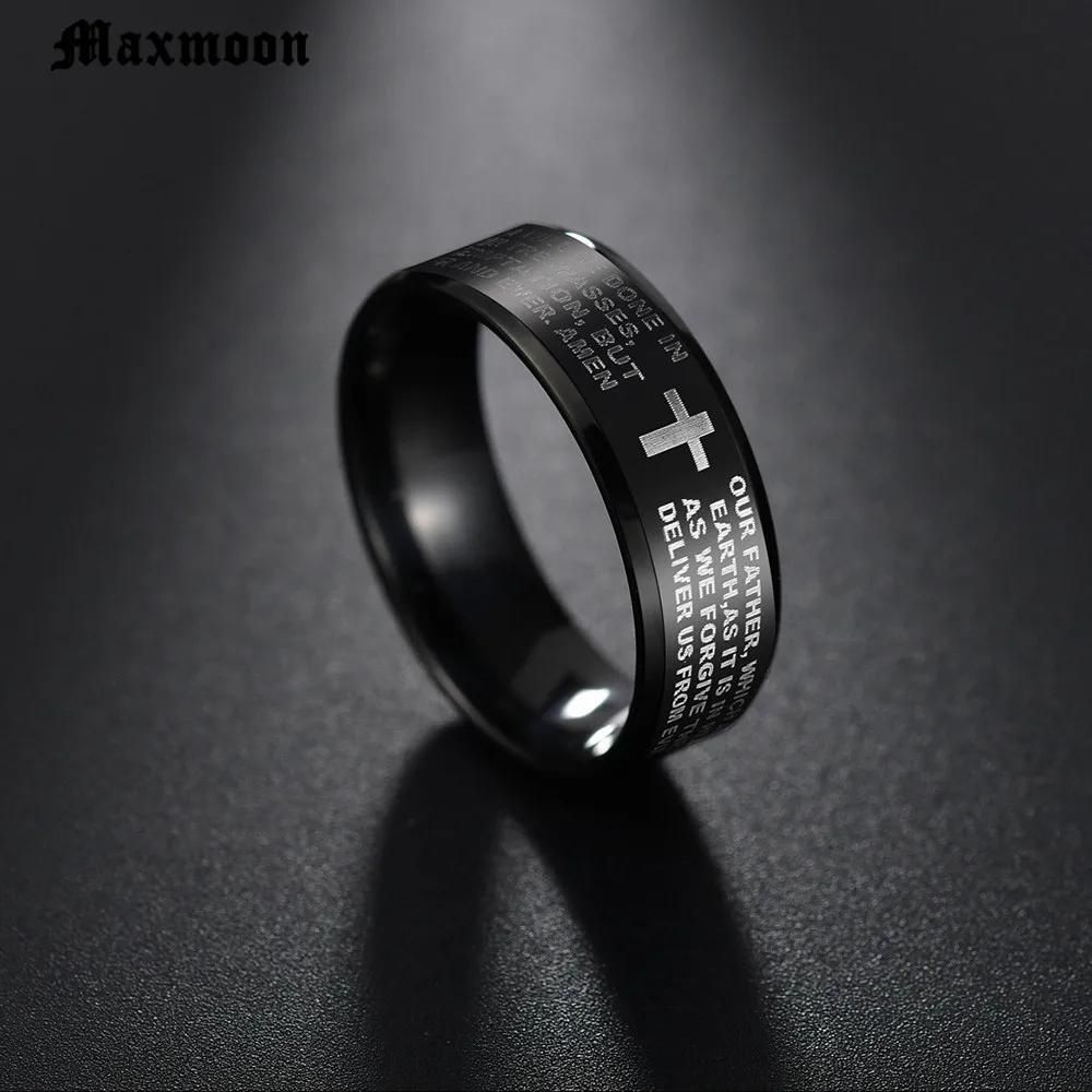 Мужские и женские кольца с крестом Maxmoon черное кольцо из титановой стали