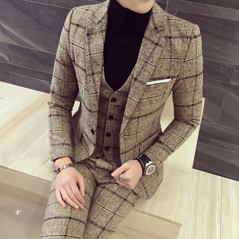 Мужской Клетчатый костюм Trajes de Novio Hombre мужской Homme Mariage Terno Masculino мужские клетчатые