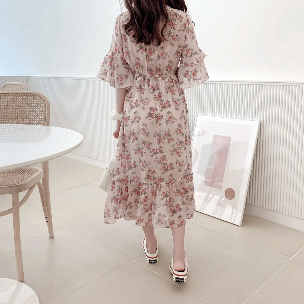 BOBOKATEER платье миди с цветочным рисунком женские платья Летняя одежда robe ete femme vestidos de verano пляжное Шифоновое Платье синее повседневное