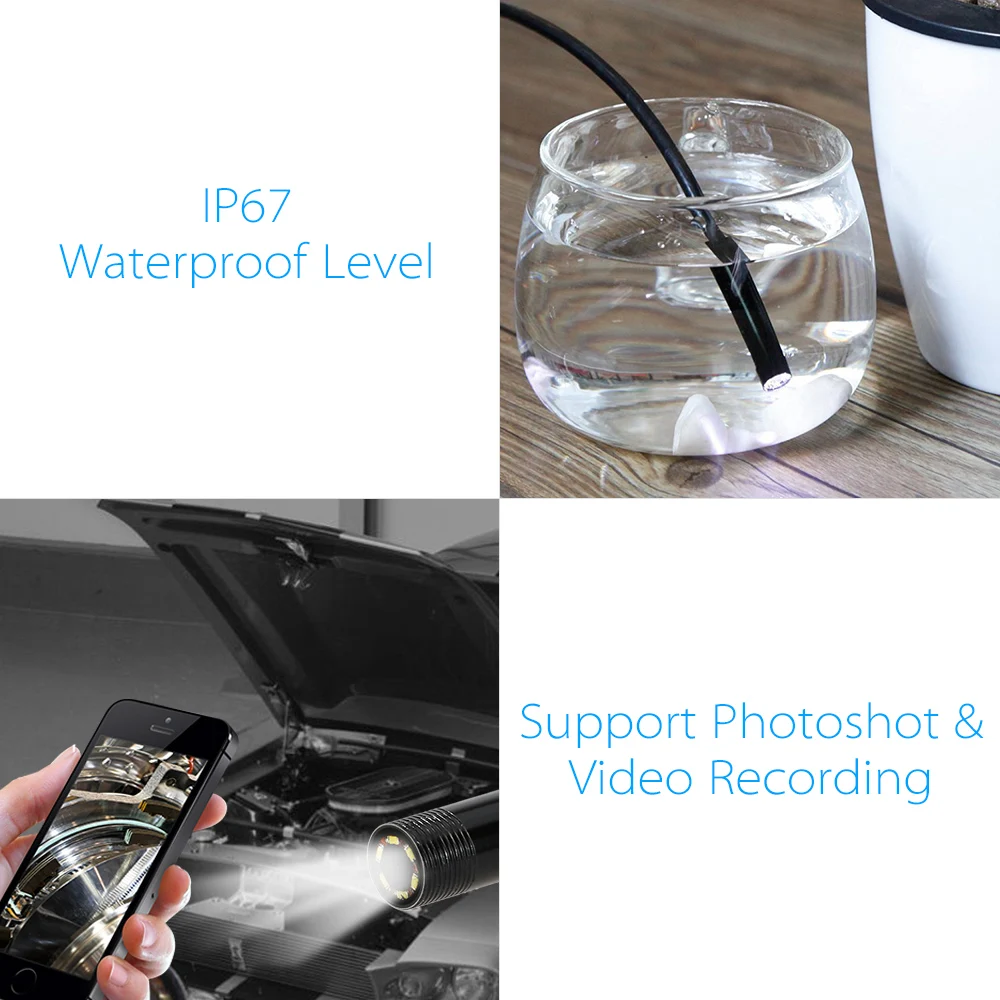 OWSOO 6LED 0.3MP 7 мм объектив эндоскоп для Android смартфонов водонепроницаемый осмотр