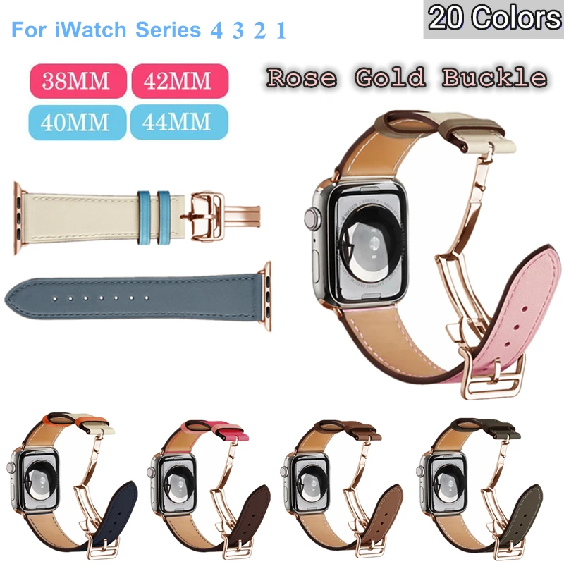 Ремешок с пряжкой для Apple Watch кожаный сменный Браслет iWatch 4 3 2 1 Band розовое золото 44
