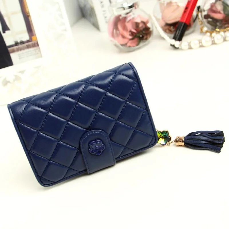 Royal blue Новинка, европейский и американский Ромбический короткий кошелек из овечьей кожи, Женский кошелек с кисточкой и пряжкой, посылка для карт - Цвет: Royal blue