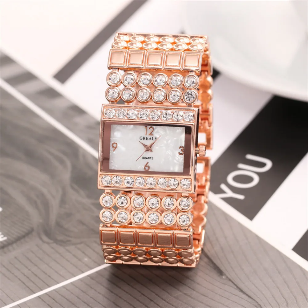 Luxury Ladies Metal Quartz Stainless Belt Rectangle Dial With Diamond Women Watch Rhinestone Watch Bracelet Watches Hours clock
