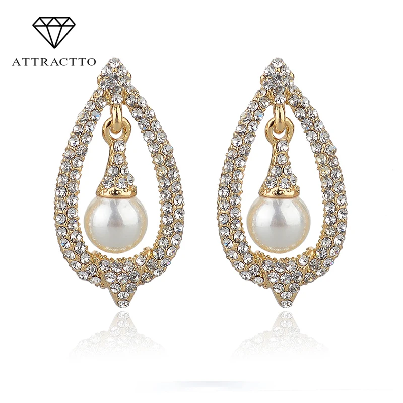 

New Arrival Earrings Studs Gold Color Crystal Pearl Earring Teardrop Bridal Earrings For Women SER140232