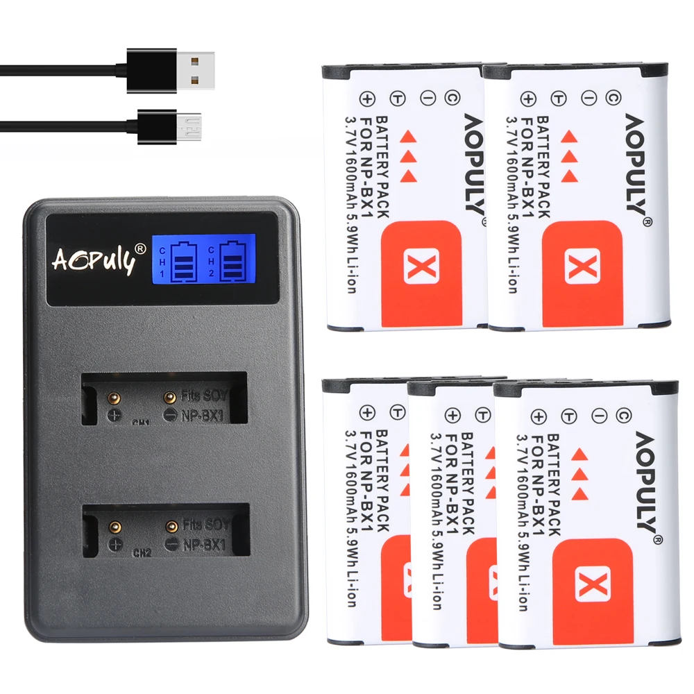 

5 Pcs NPBX1 NP-BX1 NP BX1 Battery Packs + LCD Dual USB Charger for Sony DSC RX1 RX100 AS100V M3 M2 HX300 HX400 HX50 HX60 GWP88