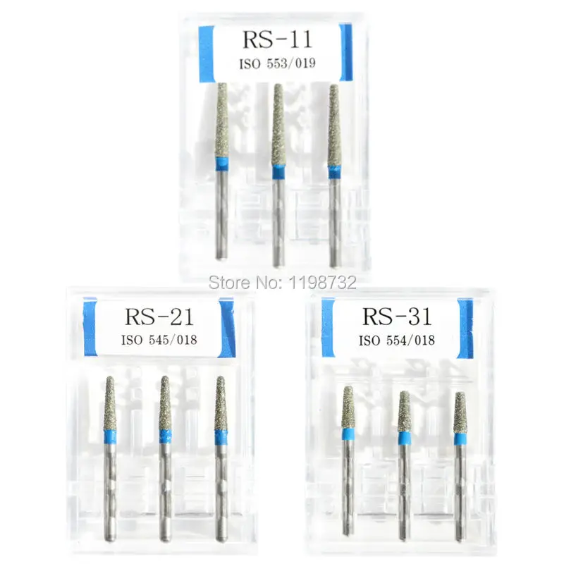 

15Pcs / 5Boxes Dental Diamond Burs RS-11 / RS-21 / RS-31 Polisher Drill Dia-Burs High Speed Handpiece Dentist Burrs