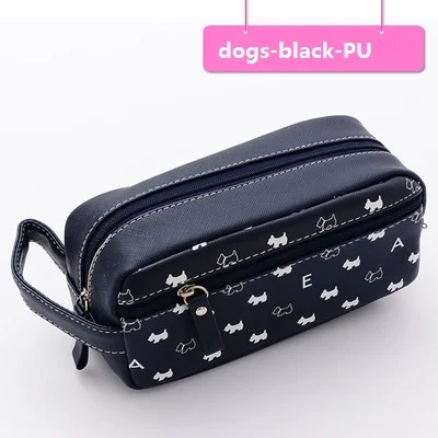 dogs black PU Kawaii пенал Кошка Холст школьные принадлежности канцелярские принадлежности подарок Cartuchera милый пенал ручка сумка стационарный Чехол Органайзер - Цвет: dogs black PU