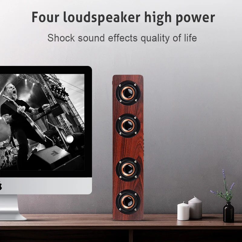Портативный сабвуфер деревянный беспроводной Bluetooth 4,2 колонки с tf-картой воспроизведения и AUX проводное соединение для телефона/ПК/телевизора