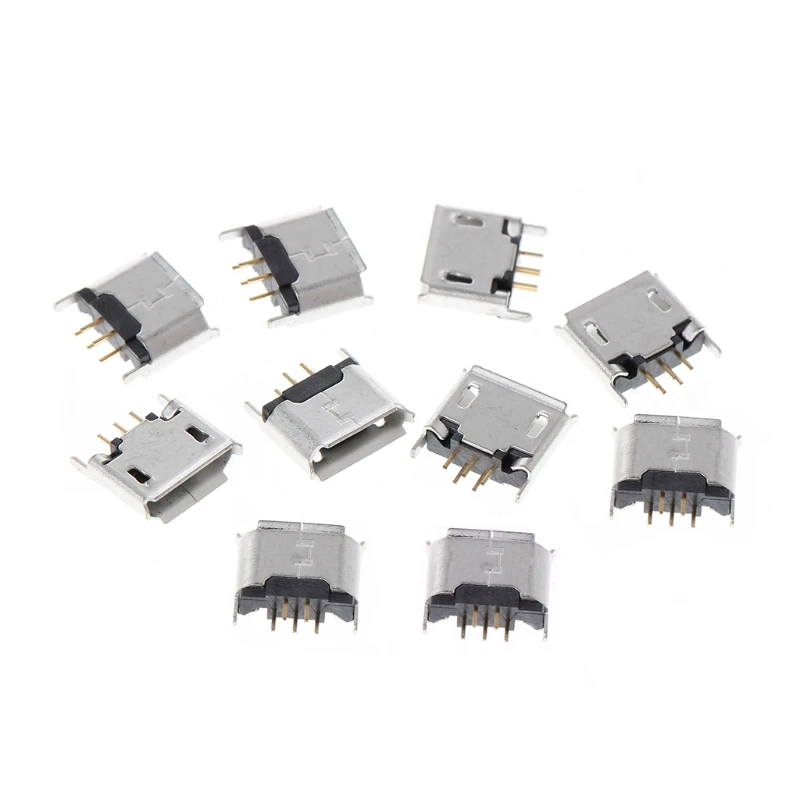 10 шт. гнездовой разъем Micro USB Тип B 180 Градусов 5 Контактный SMD SMT паяльный