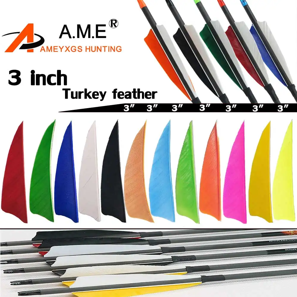 

50pcs 3 inch Right Wing Left Wing Shooting Arrow Feather Shield Natural Turkey Feather Archery Bow Arrow Fletching 12 Colors