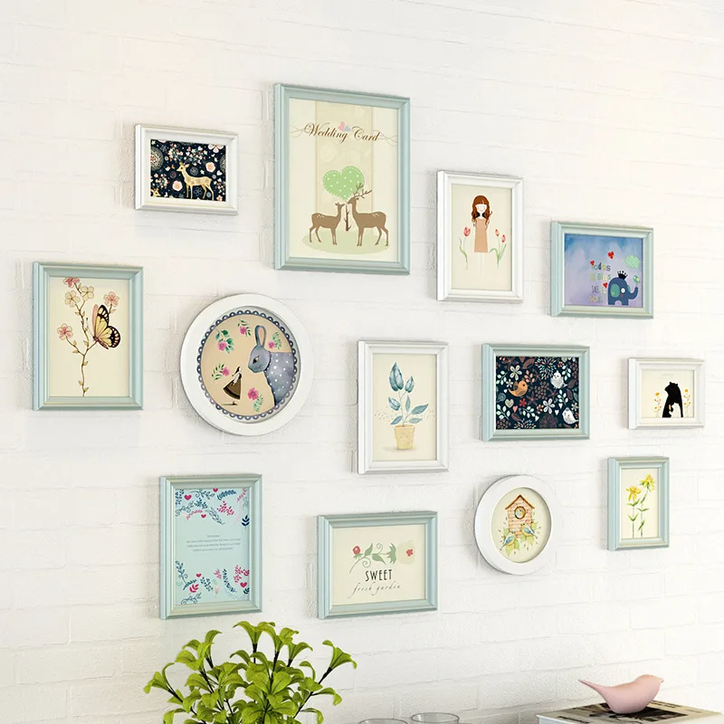 

Modern Style Light Color Wall Hanging Photo Frames Set 11pcs Quality Wooden Picture Frame Home Hallway Sofa Wall Picture Frame