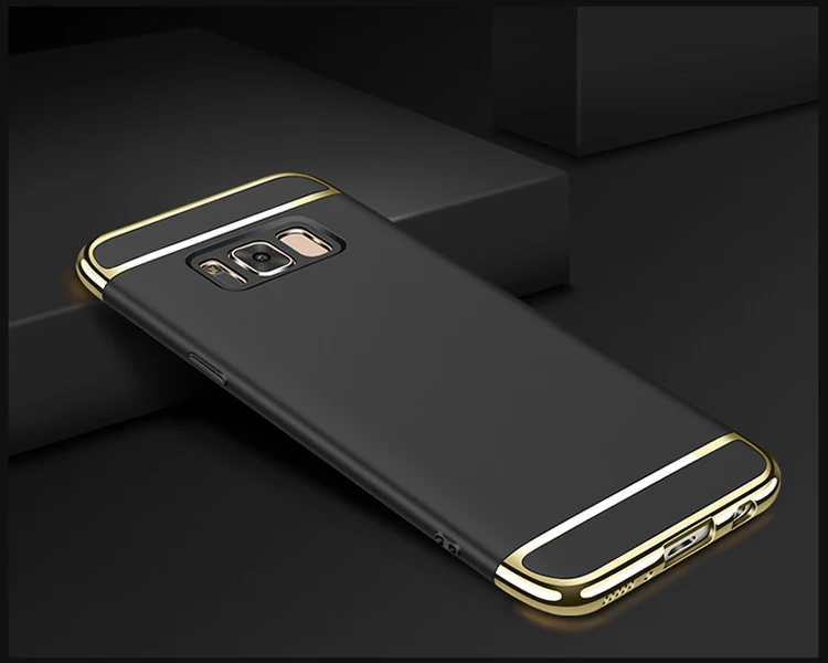 Черный 3 в 1 чехол для телефона для samsung galaxy s9 s8 s7 s6 edge plus задняя крышка позолоченный защитный чехол жесткий чехол - Цвет: Черный