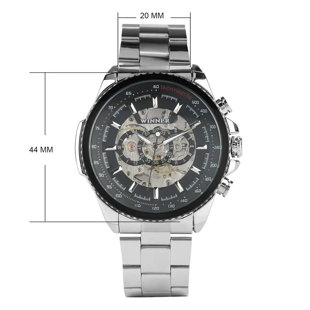 Бизнес нержавеющая сталь Скелет часы для мужчин с автоподзаводом механические