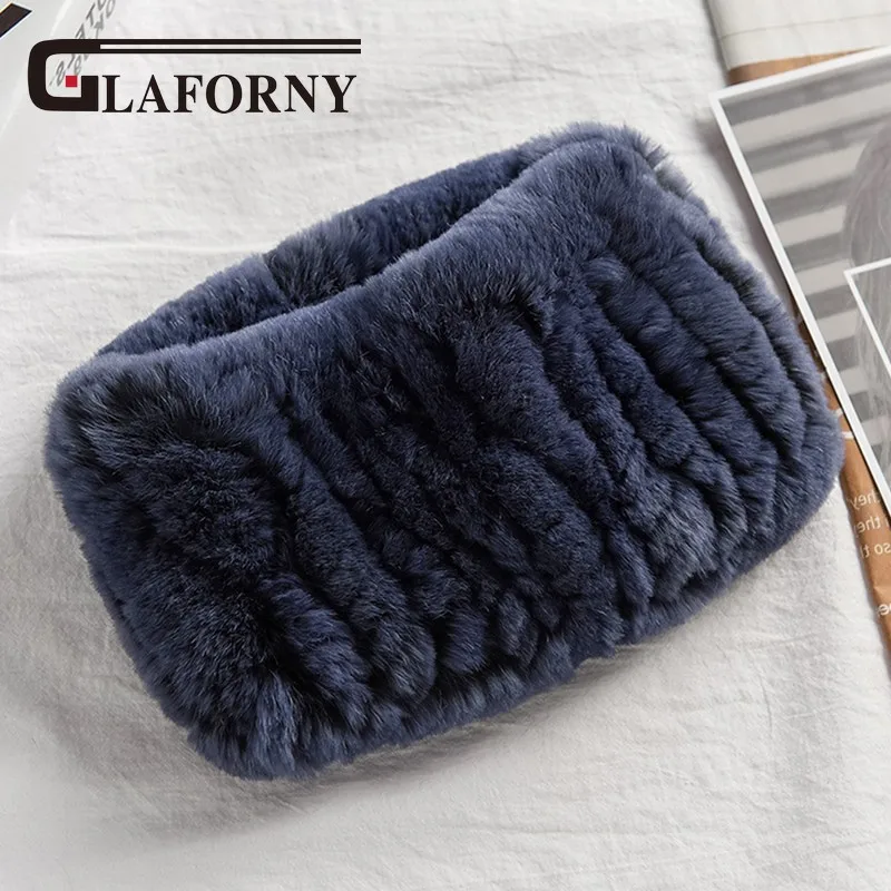 Glaforny, вязаный шарф из кроличьего меха, кольцо,, настоящий кролик рекс, повязки для волос, женская зимняя мода, меховое ожерелье, 35 цветов - Цвет: cowboy blue