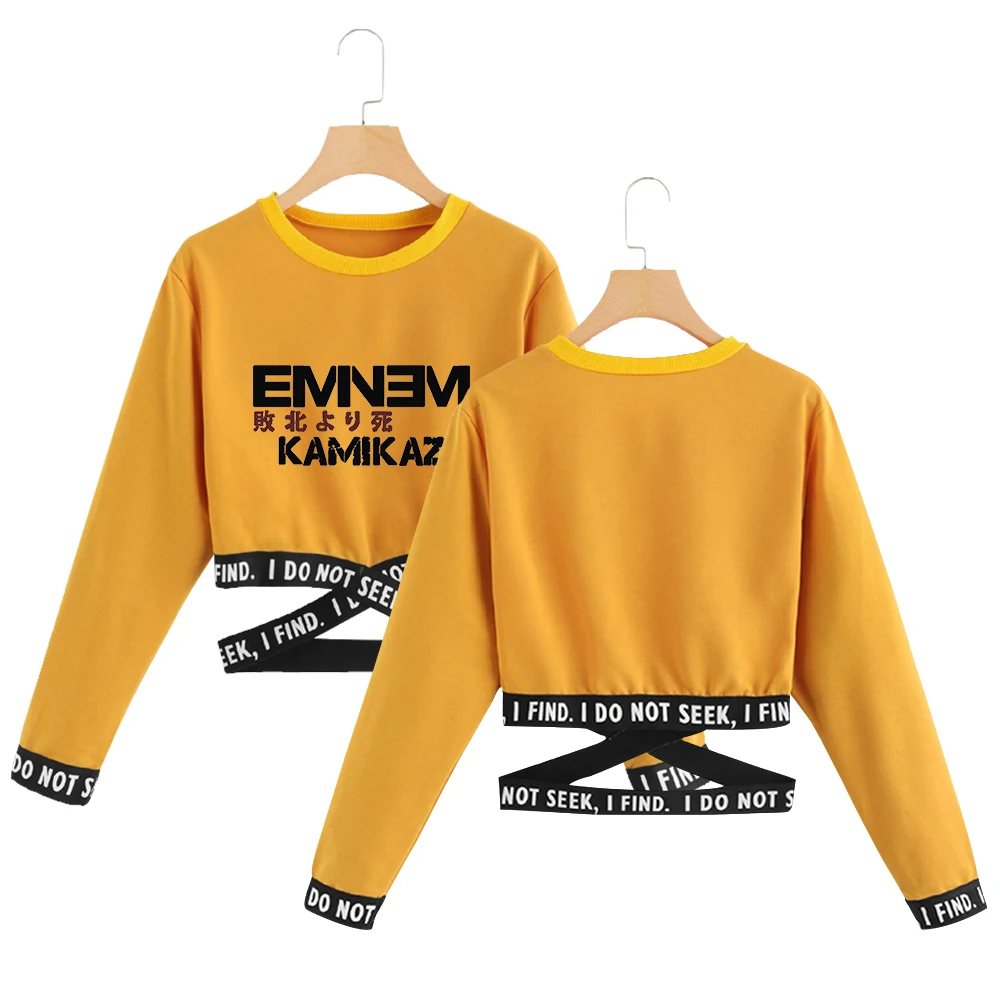 Женский Свободный укороченный топ Rap God Eminem с длинным рукавом толстовки надписью