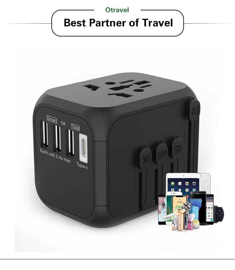 Международные Путешествия Adapte baby safe дизайн 5A 3 USB r Автоматический сброс предохранителя Typc C по всему миру настенное зарядное устройство для Великобритании/ЕС/Австралии/США