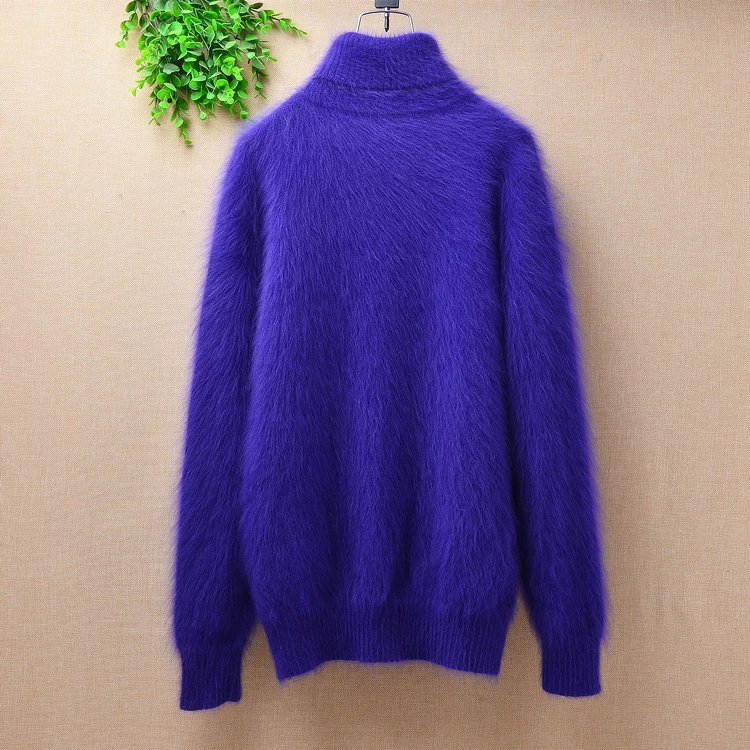 Elegant ladies women winter slim fluffy turtleneck angora knitting wool rabbit fur loose pullover mink cashmere sweater coat | Женская
