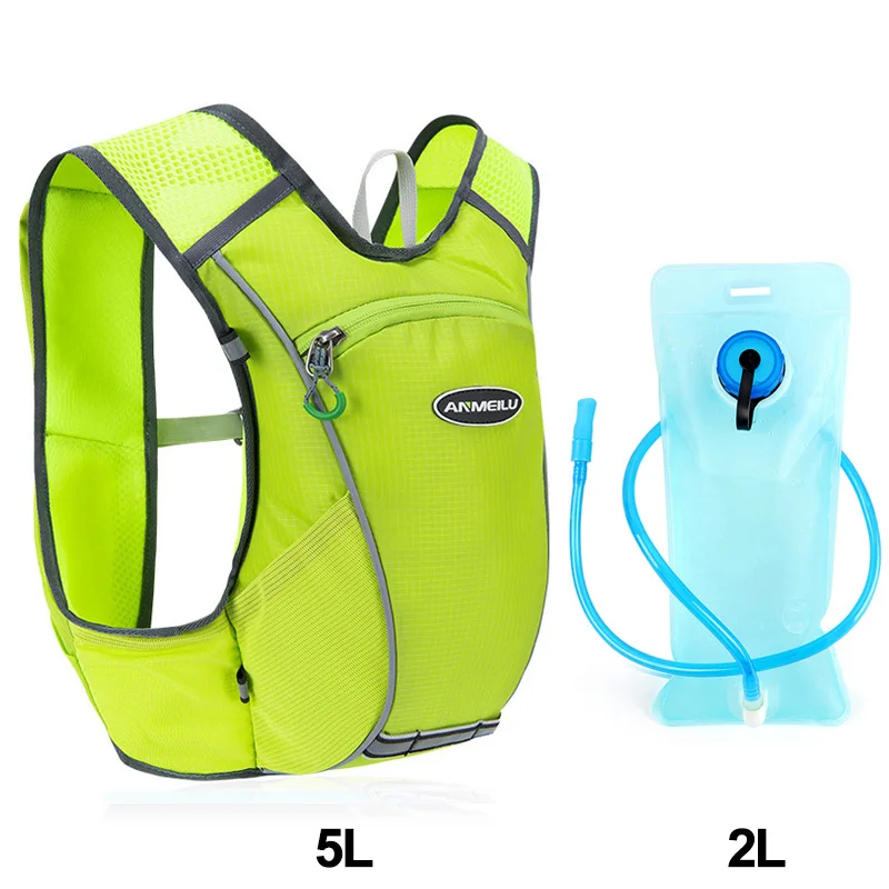 Green with water bag Легкая сумка для бега, 5л, гидратационный рюкзак, марафон, гидратационный жилет, упаковка 2л, сумка для воды, велосипедная сумка, спортивный рюкзак, без сумки для воды - Цвет: Green with water bag