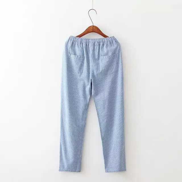 2017 весенне-летние полосатые брюки женские хлопковые льняные для отдыха удобные