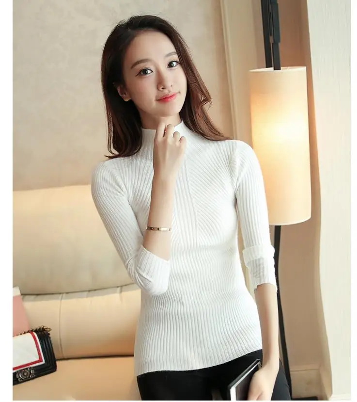 

2019 Korean Autumn Winter Knitted Sweaters for Woman Pull Femme Slim Comfortable Turtleneck Long Sleeve Sueter Mujer Chandail