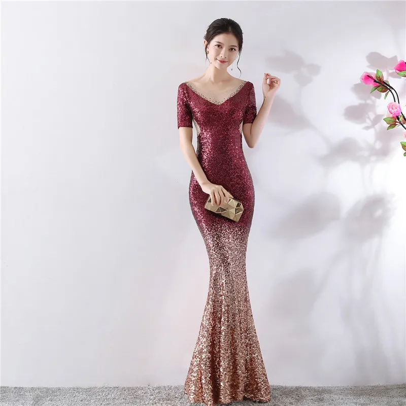 Платье Макси женское вечернее с блестками и V образным вырезом|Женские платья| |