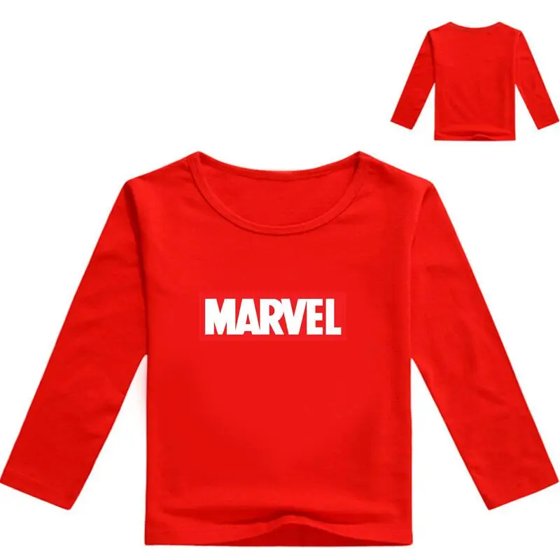 color at picture Новая весенняя Футболка с принтом комиксов Marvel для маленьких мальчиков детская одежда детские футболки с длинными рукавами хлопковые топы с героями мультфильмов для девочек - Цвет: color at picture