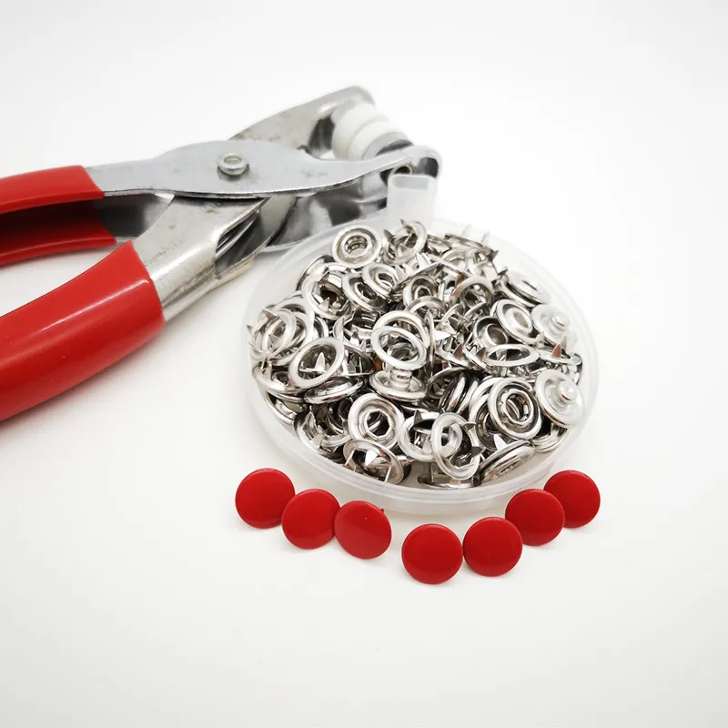 100sets Cap Prong Snap Buckle Button Studs-Fasteners Buttons-Press Metal Baby Sliver 10mm + Clip plier Sets | Дом и сад