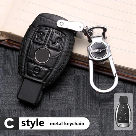 C style metal chain Кожаный чехол для ключей автомобиля, Карманный чехол для Mercedes Benz GLC260 GLA200 W205 C200 C180 C300 E Class W213 E200 E300 A E S C GLS Calss - Название цвета: C style metal chain