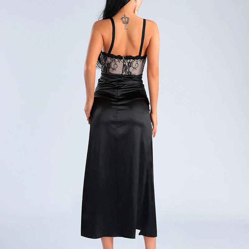 

Beateen 2019 New Sexy Deep V Spaghetti Straps Sleeveless Backless Lace Women Party High Low Dress