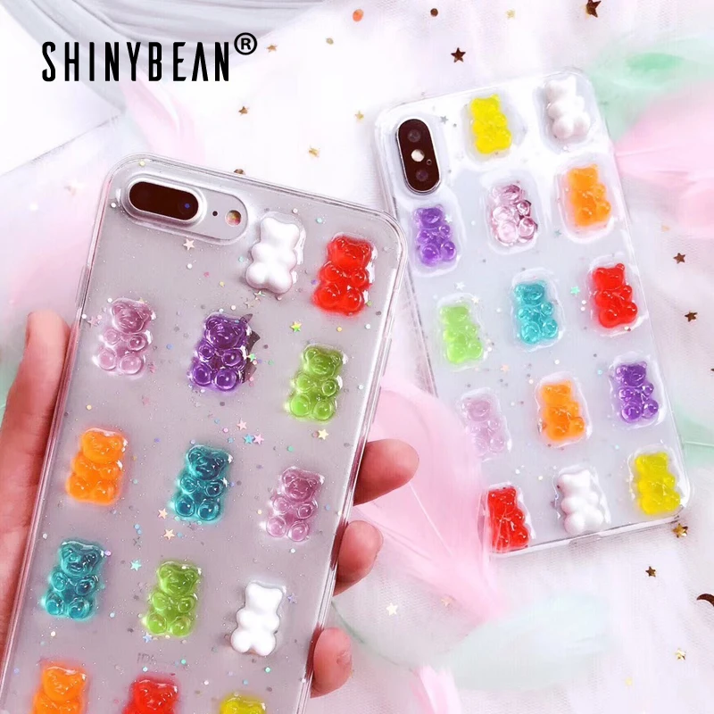 Чехол ShinyBean для iPhone x, милый 3D Gummy Bear, яркие цвета, мягкие чехлы для iPhone X, 6, 6 S, 7, 8 Plus, XS Max, XR, блестящий чехол из ТПУ