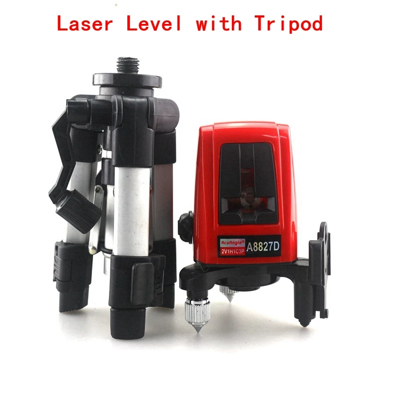 with tripod ACUANGLE A8827D портативный лазерный уровень, 3 линии, 3 точки, 360 градусов, самонивелирующийся крест, Лазерные уровни, красная линия, автоматическое нивелирование - Цвет: with tripod