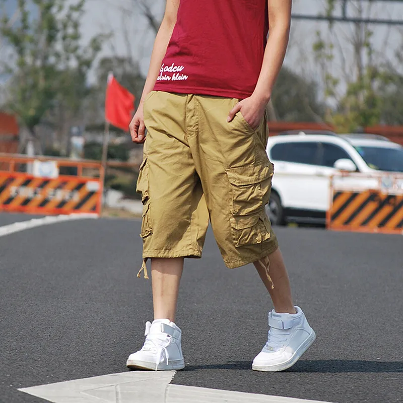 2018 мужские досуг брюки карго Твердые Хлопок до колен свободные удобные jogger