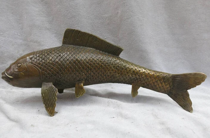 China brass copper Feng Shui carved lucky Carp fish Sculpture Statue gift arts crafts decoration gift arts crafts decoration