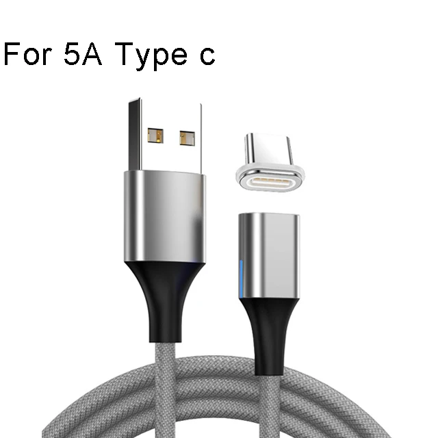 silver for Type c 5A Магнитный кабель Micro usb type C 5A супер быстрый зарядный кабель для huawei P30 mate 20 30 Honor 20 pro Магнитный светодиодный кабель для зарядки - Цвет: silver for Type c 5A