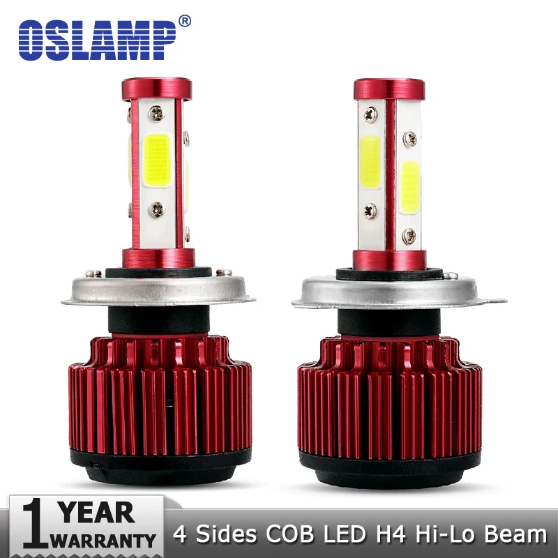 Oslamp 100 Вт/комплект H4 светодиодный светильник с головкой лампа Hi Lo луч 4 стороны COB