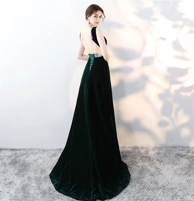 JaneVini Sexy Ladies Burgundy Bridesmaid Dresses Velvet Long Beaded Collar Prom Dress Backless Dark Green Wedding Guest | Свадьбы и