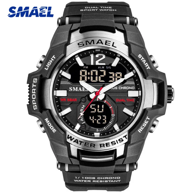 Black Silver Новинка, SMAEL, мужские часы, светодиодный, аналоговые, кварцевые часы, мужские, армейские, военные, спортивные часы, мужские, водонепроницаемые, цифровые, s Shock часы, мужские часы - Цвет: Black Silver